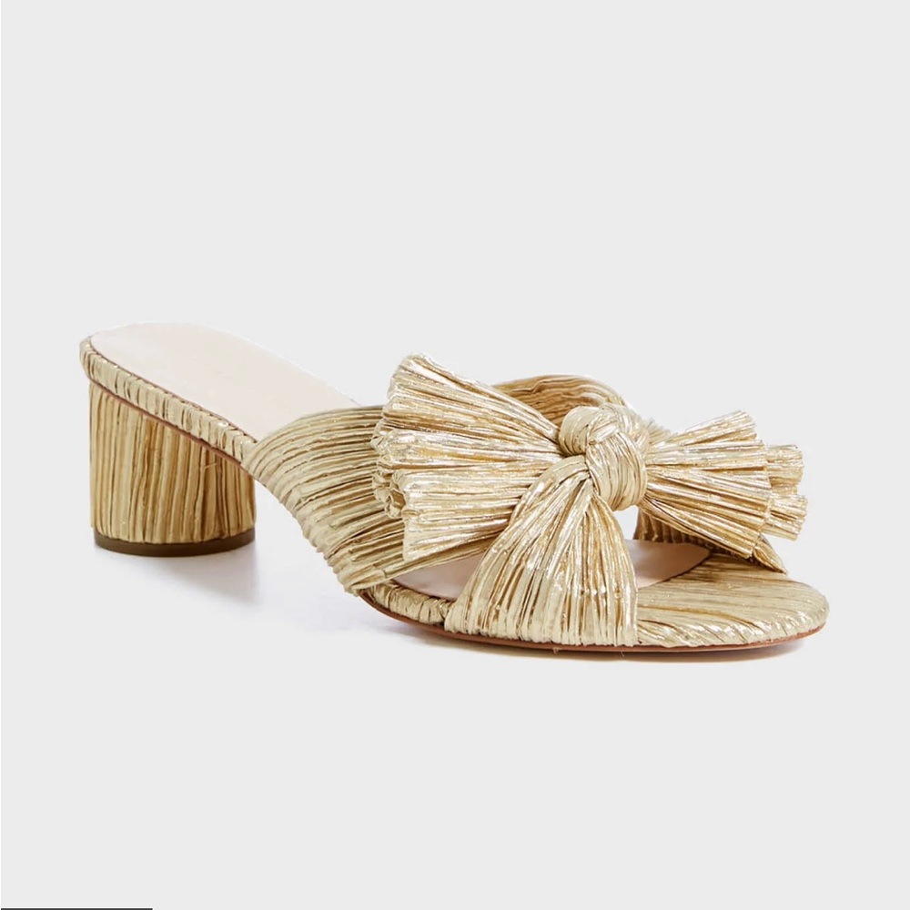 Loeffler Randall Gold Emilia Pleated Knot Mules